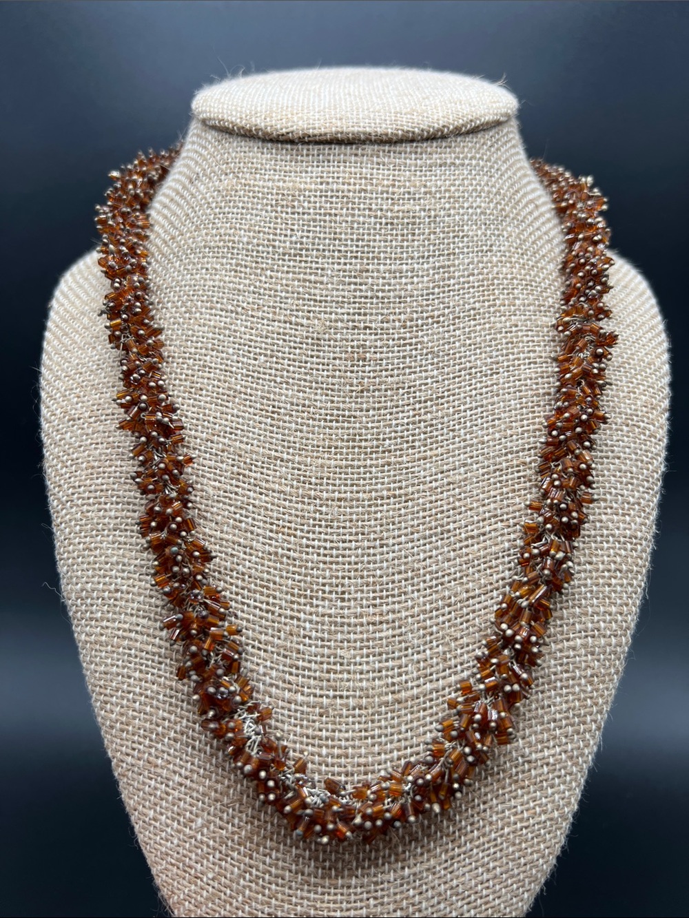 Vintage Amber Glass Bead Statement Necklace Boho Fringe Cluster Bib 21-23”
